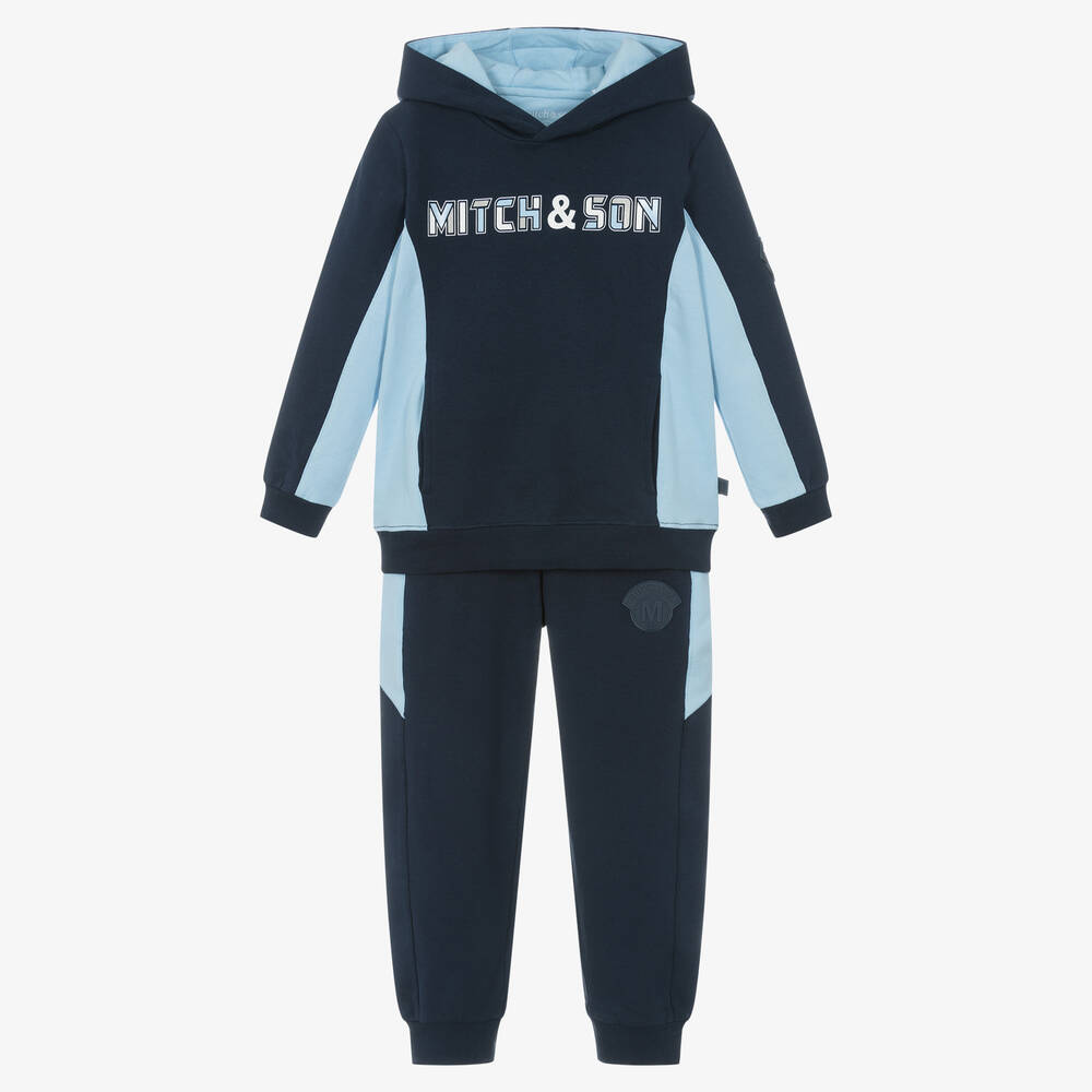 Mitch & Son - Boys Navy Blue Cotton Jersey Tracksuit | Childrensalon