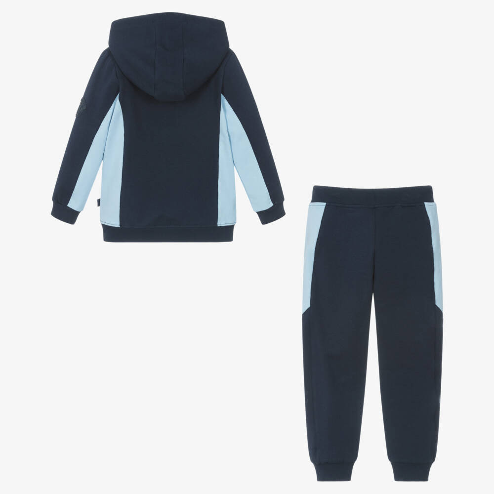 Mitch & Son-Boys Navy Blue Cotton Jersey Tracksuit with Blue Panels | Childrensalon Outlet