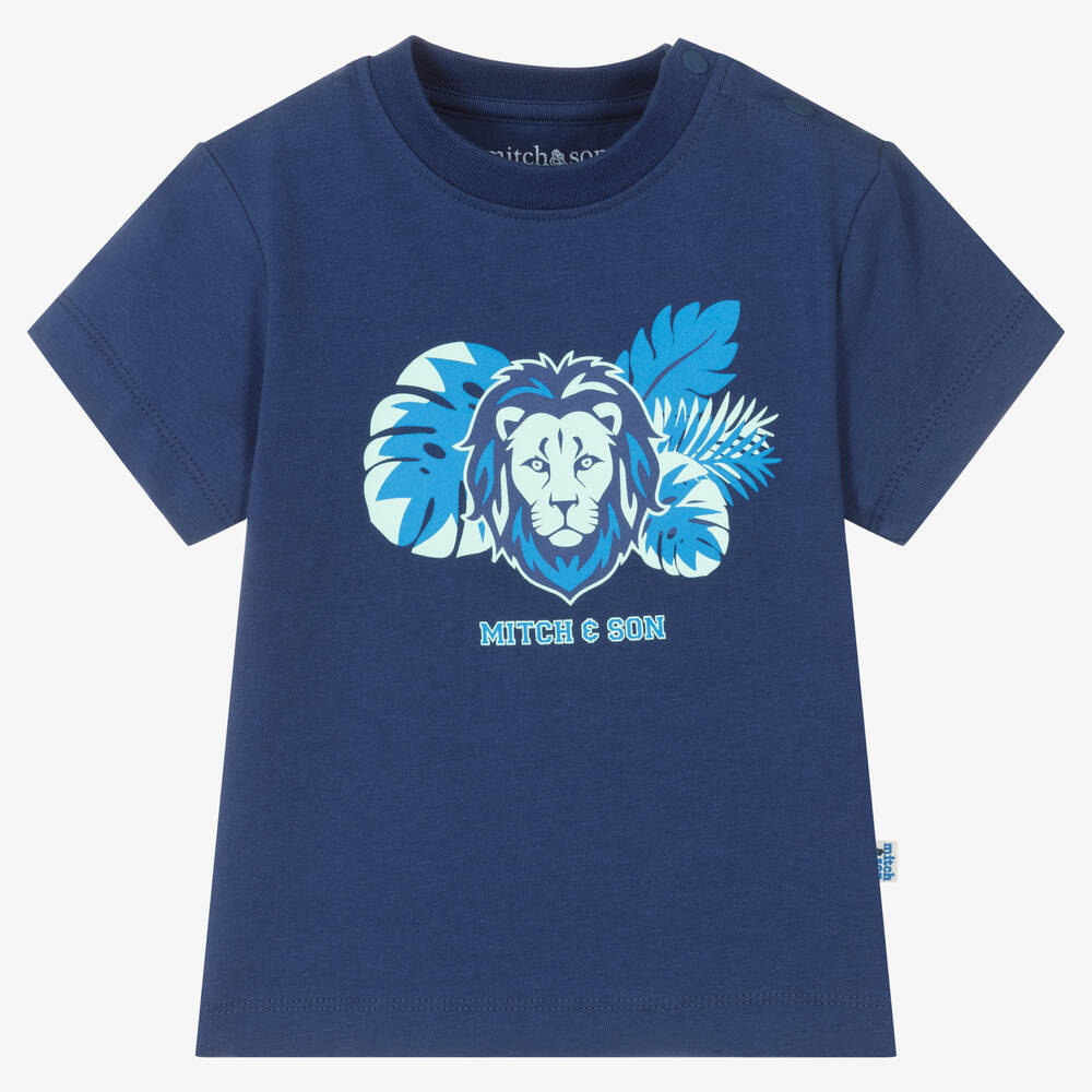 Mitch & Son - Синяя хлопковая футболка со львом | Childrensalon