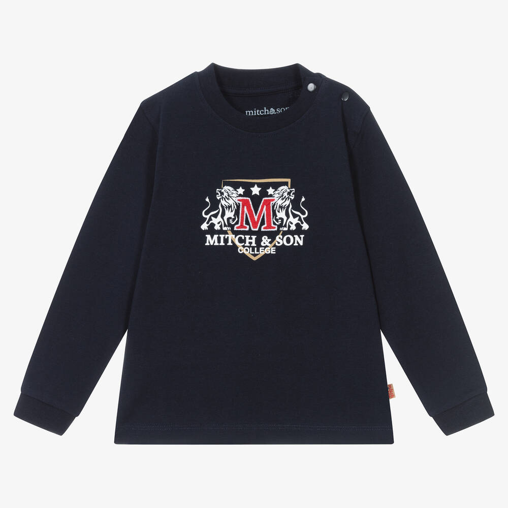 Mitch & Son - Boys Navy Blue Cotton Varsity Logo Top | Childrensalon