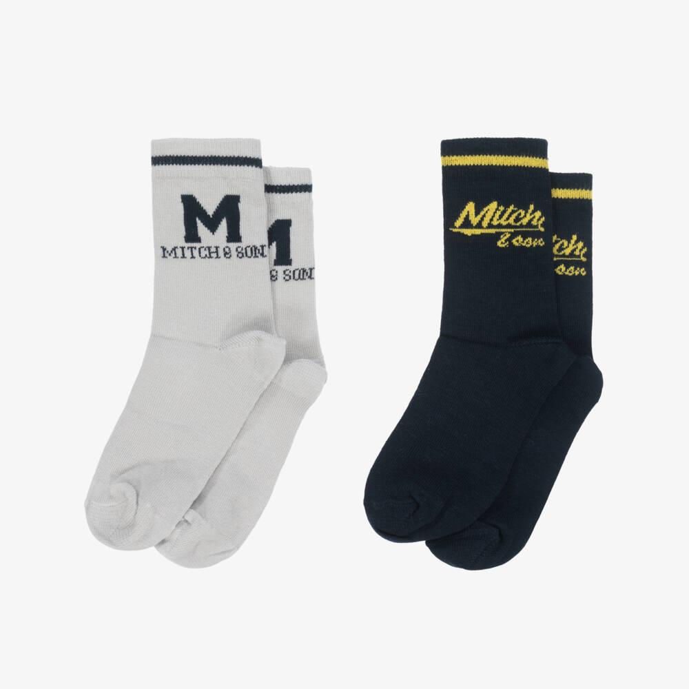 Mitch & Son-Boys Navy Blue & Grey Cotton Socks (2 Pack) | Childrensalon Outlet