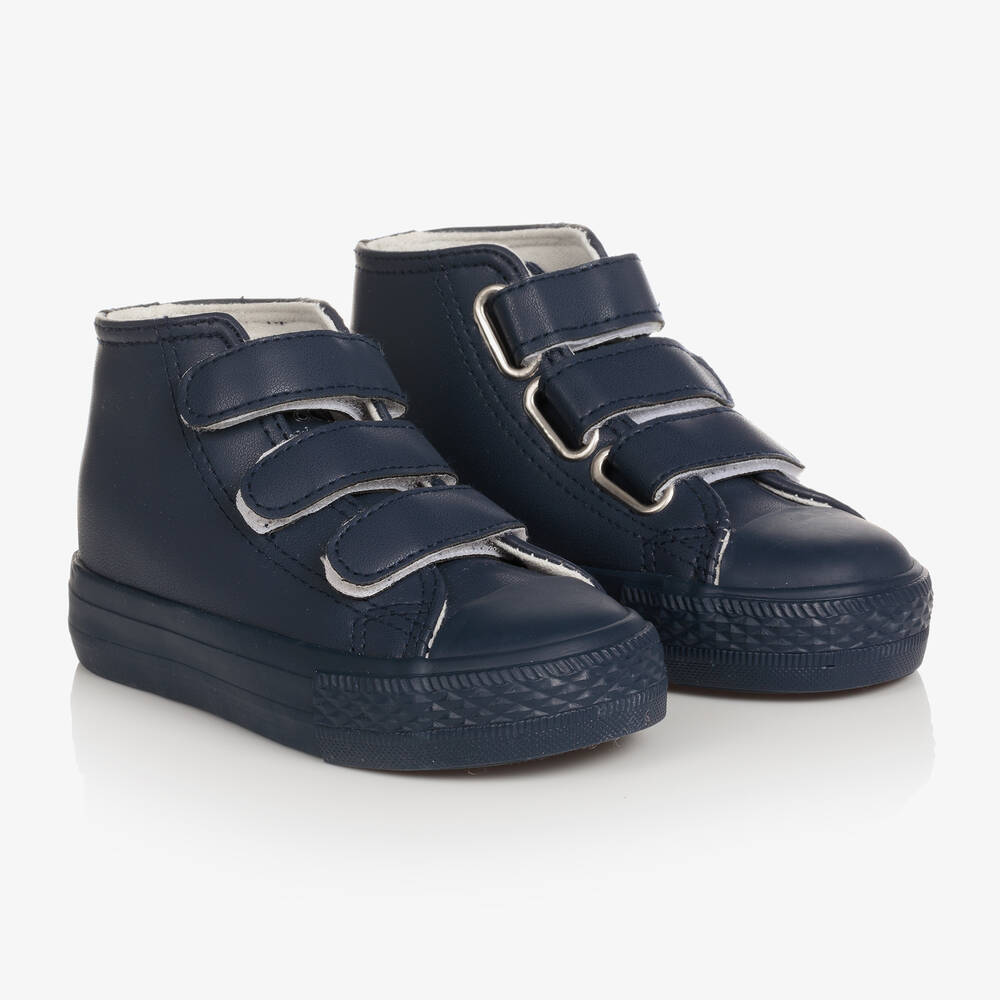 Mitch & Son - Boys Navy Blue High-Top Trainers | Childrensalon