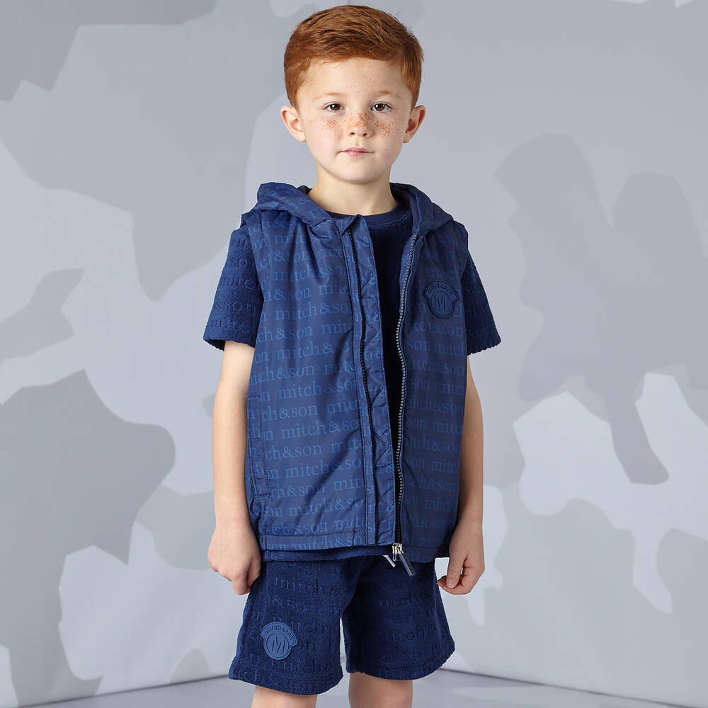 Mitch & Son-Boys Navy Blue Hooded Gilet | Childrensalon Outlet