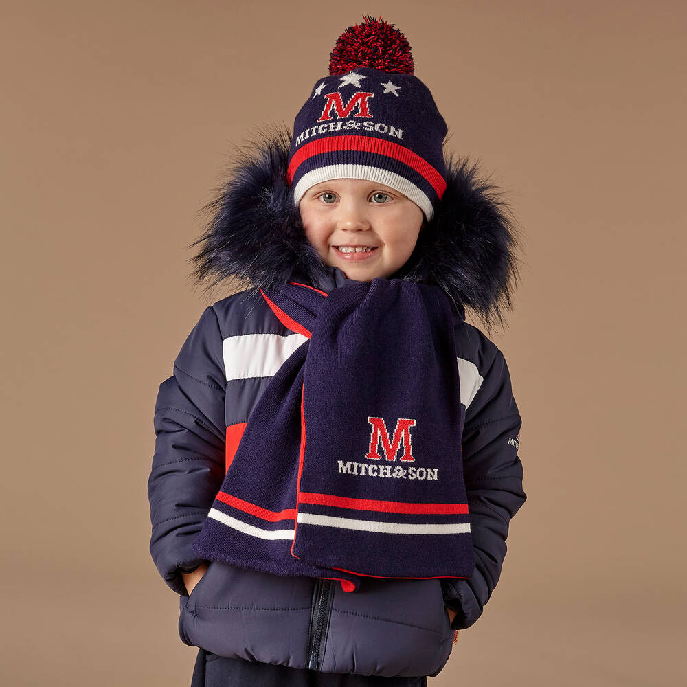 Mitch Son Boys Navy Blue Pom Pom Hat Childrensalon Outlet