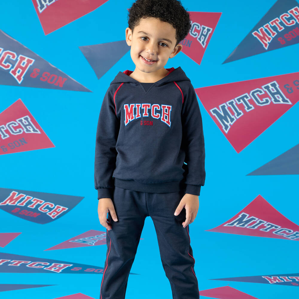 Mitch & Son-Boys Navy Cotton Hoodie Tracksuit | Childrensalon Outlet