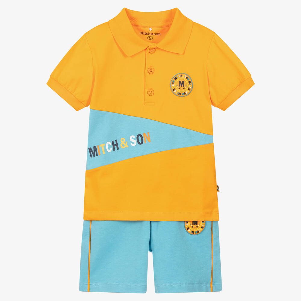 Mitch & Son-Boys Orange Cotton Shorts Set | Childrensalon Outlet