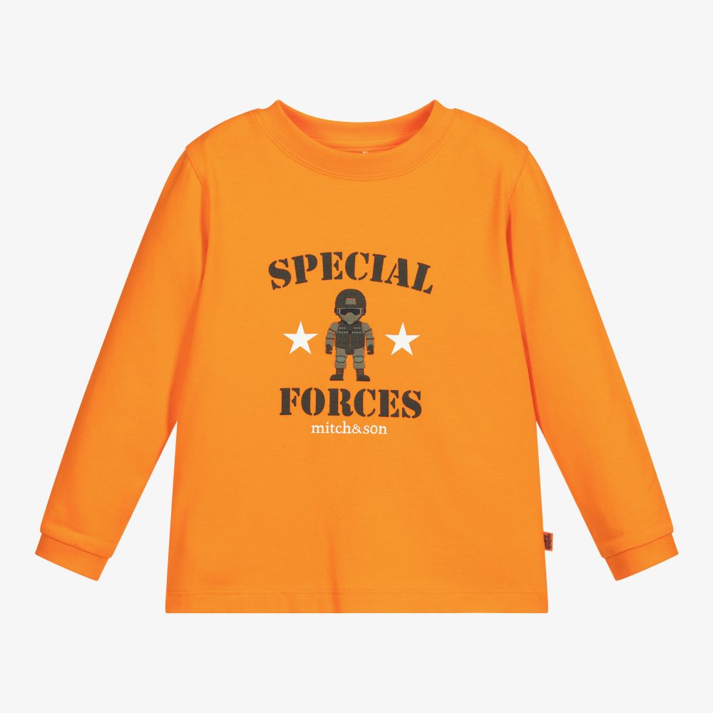 Mitch & Son - توب قطن جيرسي لون برتقالي للأولاد | Childrensalon