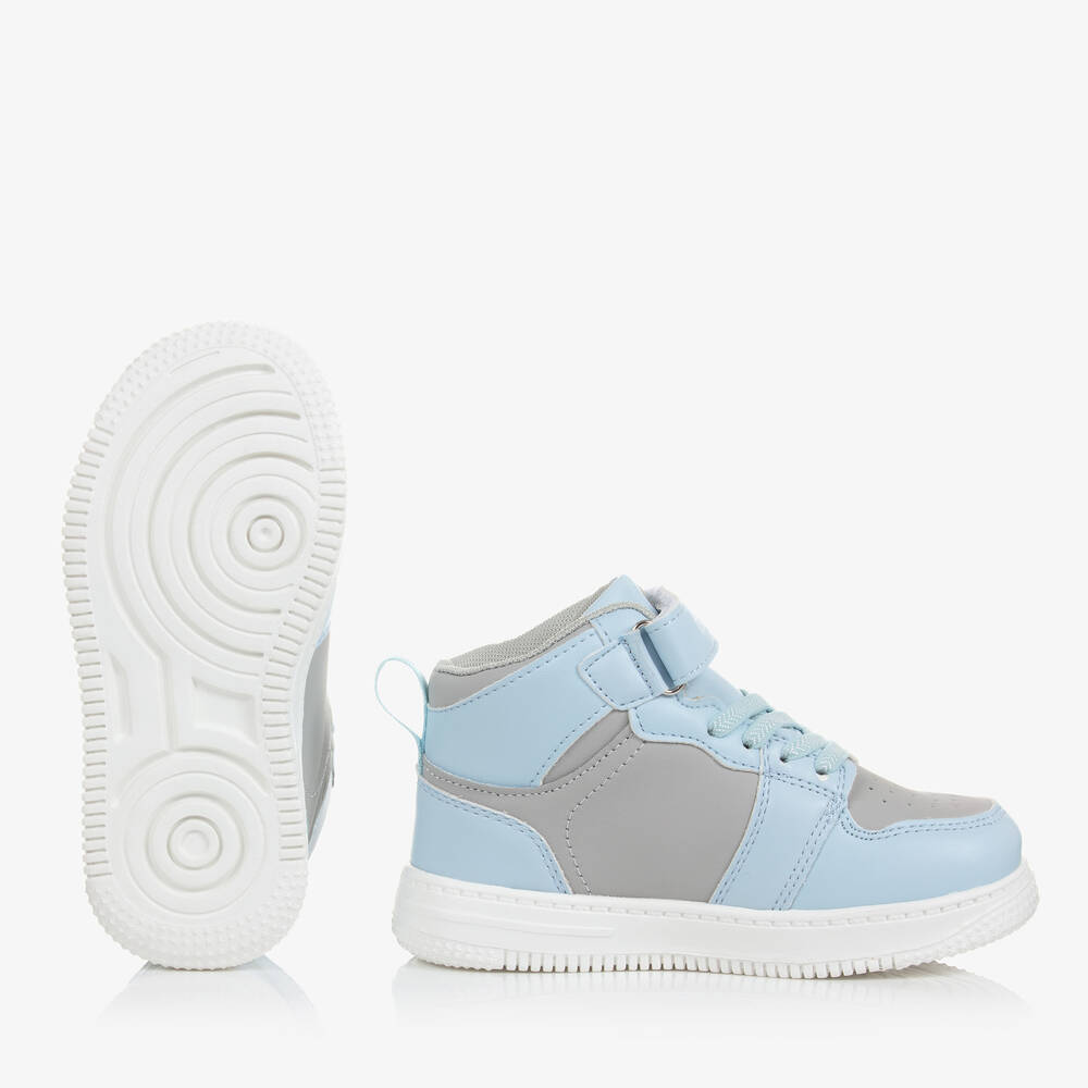 Mitch & Son-Boys Pale Blue & Grey High-Top Trainers | Childrensalon Outlet