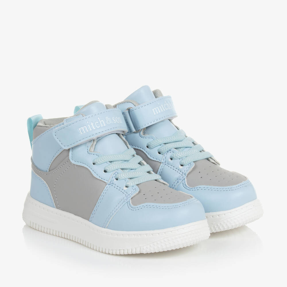 Mitch & Son - Boys Pale Blue & Grey High-Top Trainers | Childrensalon