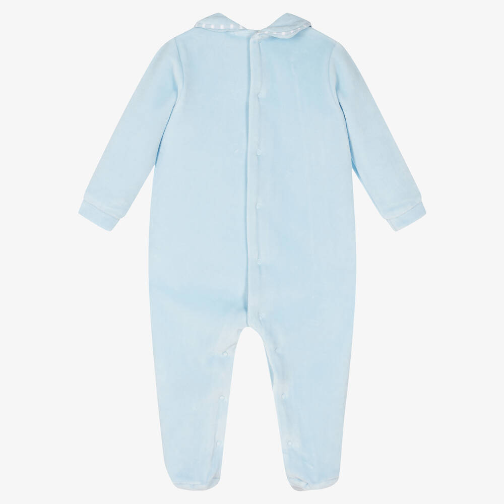 Mitch & Son-Boys Pale Blue Velour Babygrow | Childrensalon Outlet