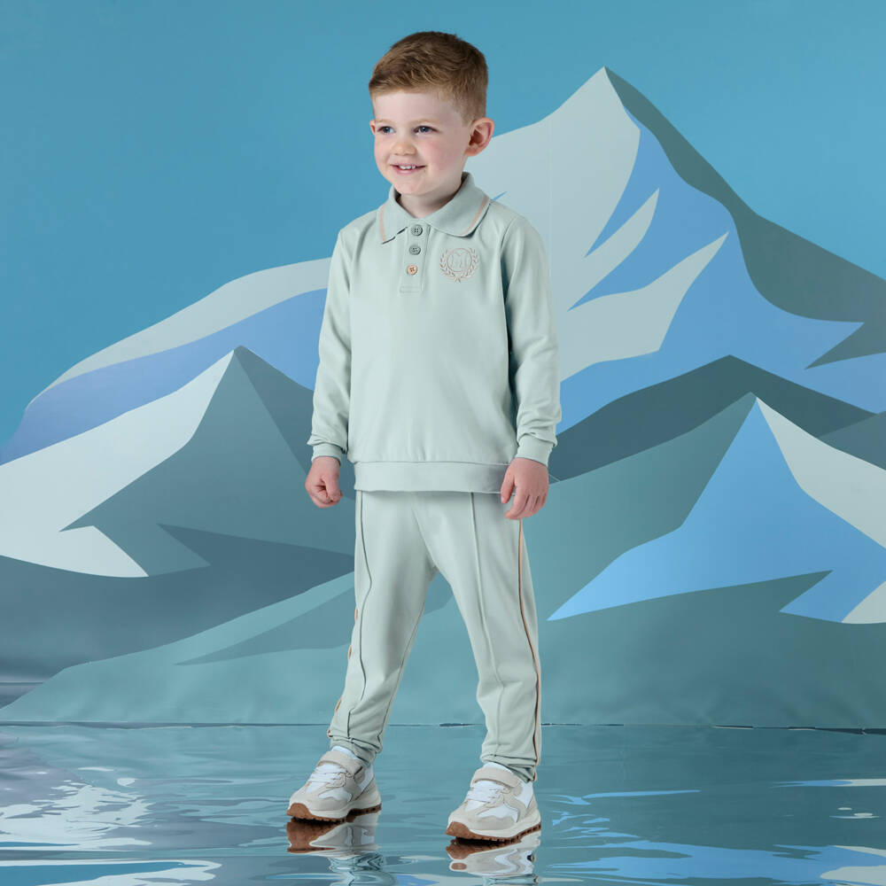 Mitch & Son-Boys Pale Green Polo Style Tracksuit | Childrensalon Outlet