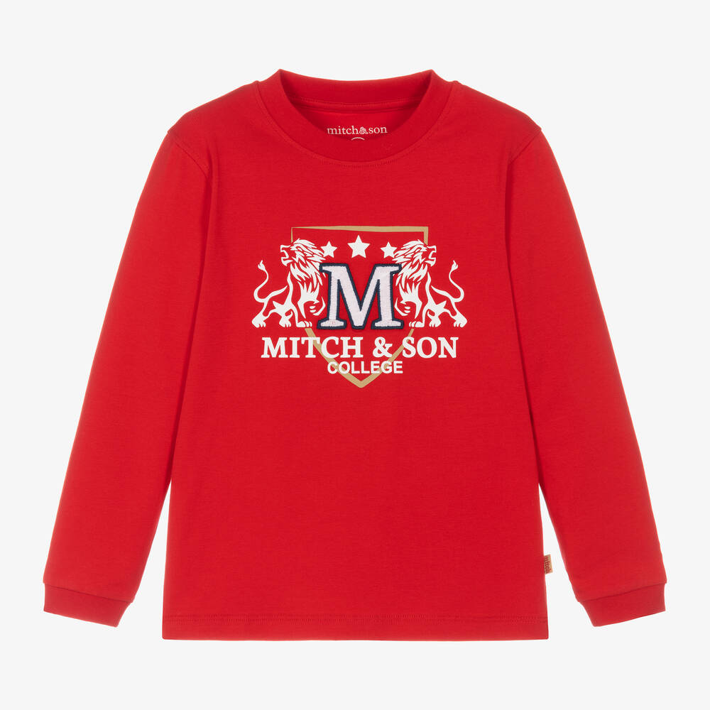 Mitch & Son - Boys Red Cotton Jersey Logo Top | Childrensalon