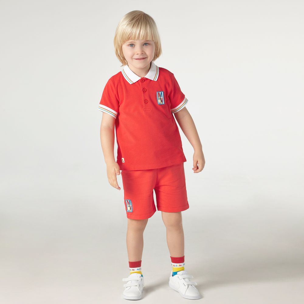 Mitch & Son Boys Red Cotton Polo Shirt Childrensalon Outlet