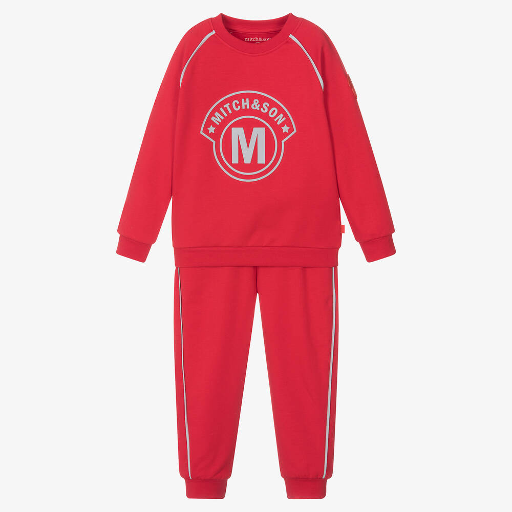 Mitch & Son - بدلة رياضية قطن جيرسي لون أحمر للأولاد | Childrensalon