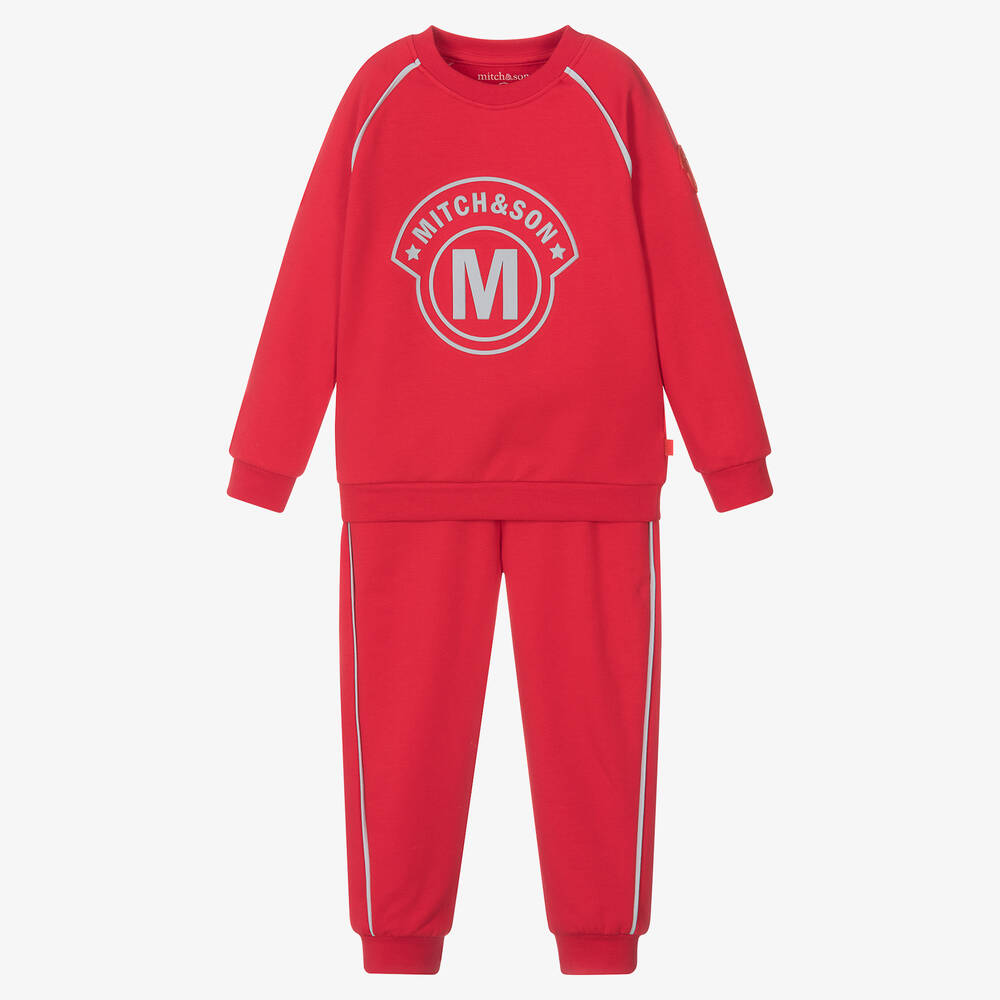 Mitch & Son - Boys Red Cotton Tracksuit | Childrensalon