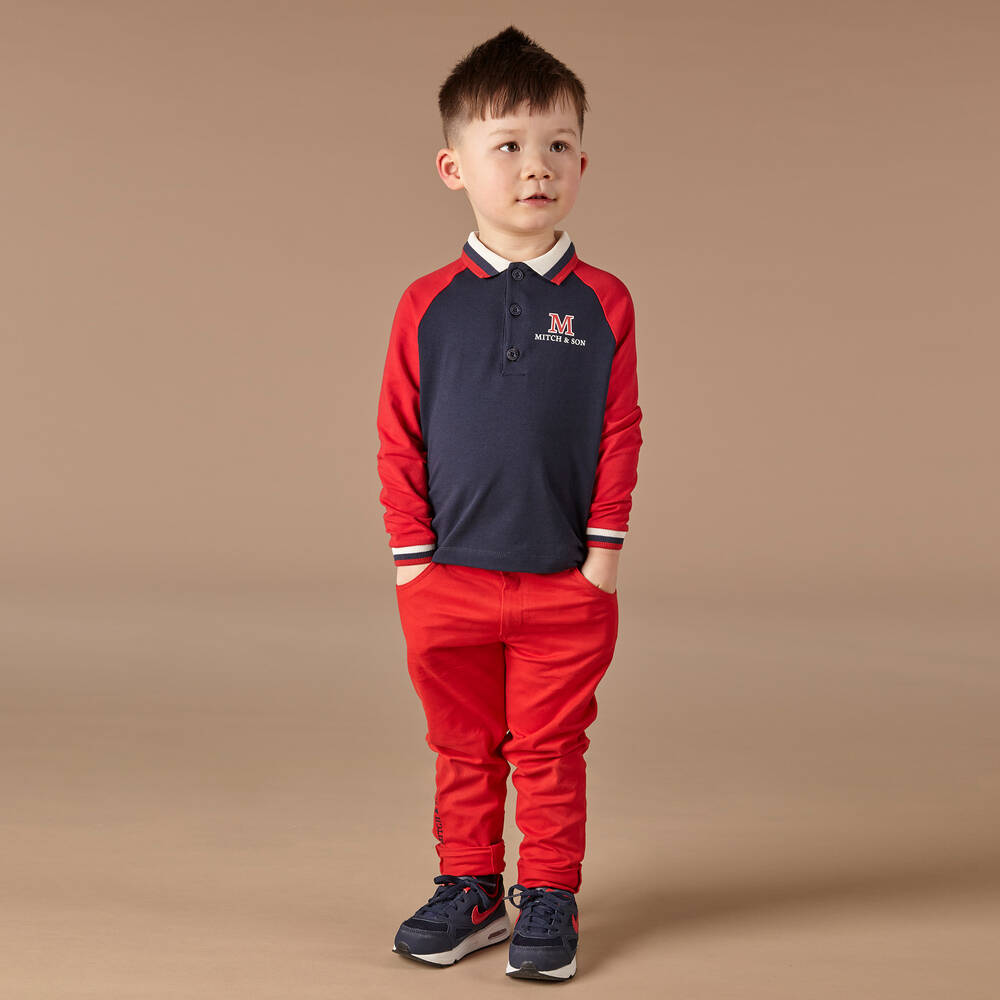 Mitch & Son-بنطلون قطن تويل لون أحمر للأولاد | Childrensalon Outlet