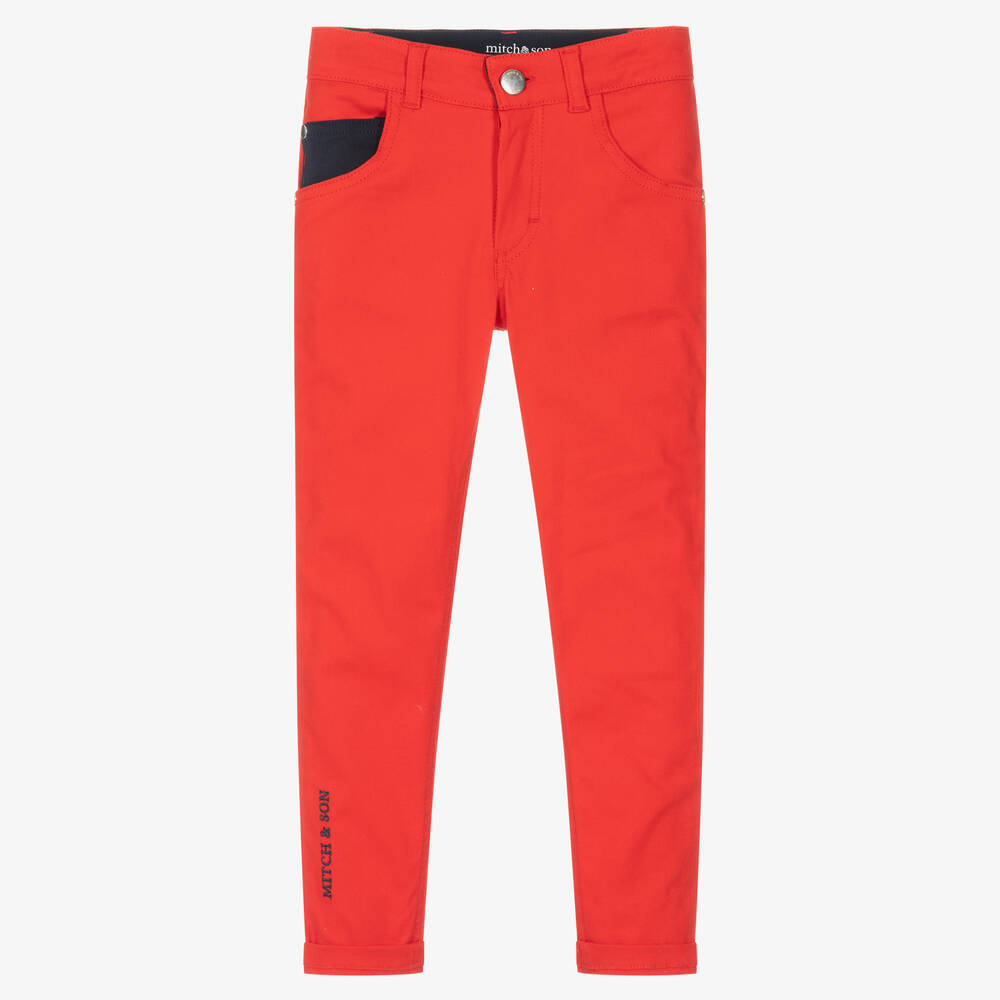 Mitch & Son - Boys Red Cotton Trousers | Childrensalon