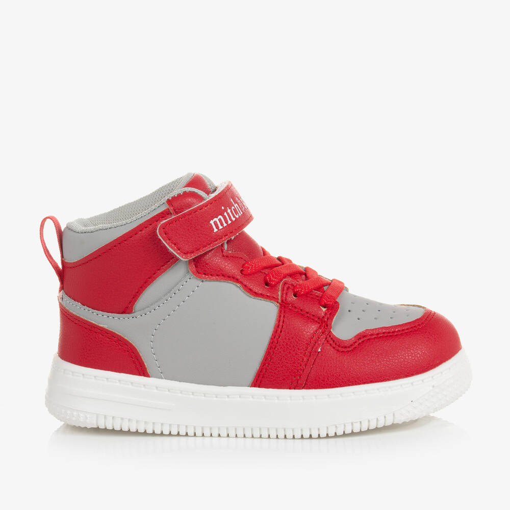 Boys Red Grey High Top Trainers