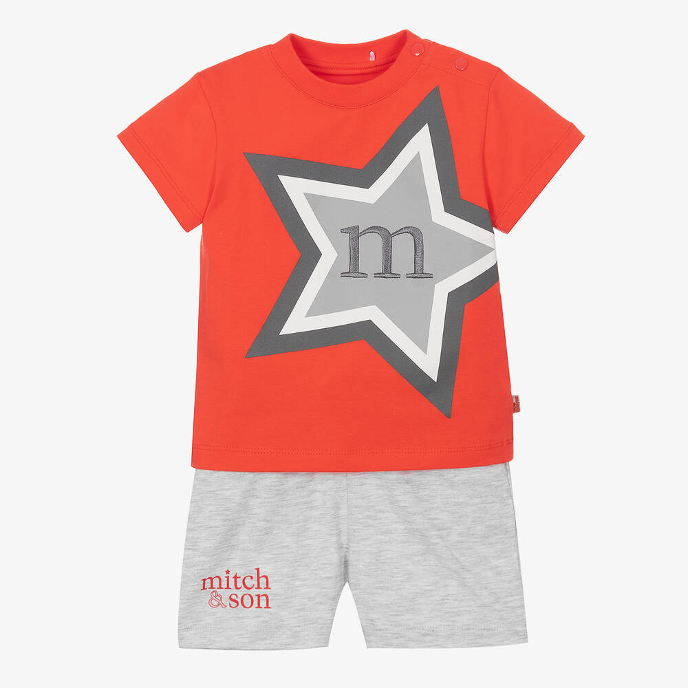 Mitch & Son - طقم شورت قطن جيرسي لون أحمر ورمادي للأولاد | Childrensalon