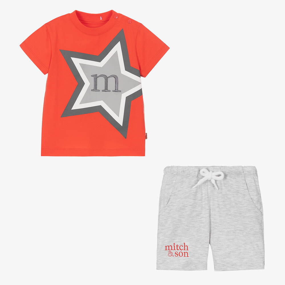 Mitch & Son-Boys Red & Grey Logo Shorts Set | Childrensalon Outlet