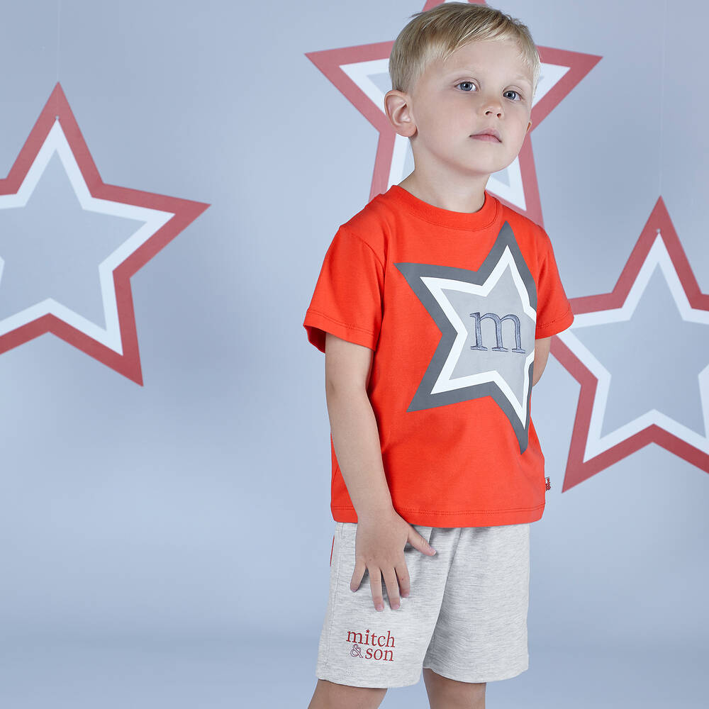 Mitch & Son-Boys Red & Grey Logo Shorts Set | Childrensalon Outlet