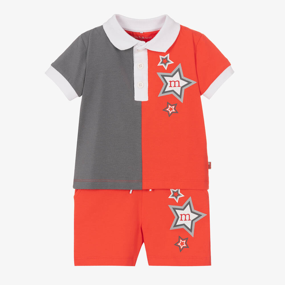 Mitch & Son - Boys Red & Grey Logo Shorts Set | Childrensalon