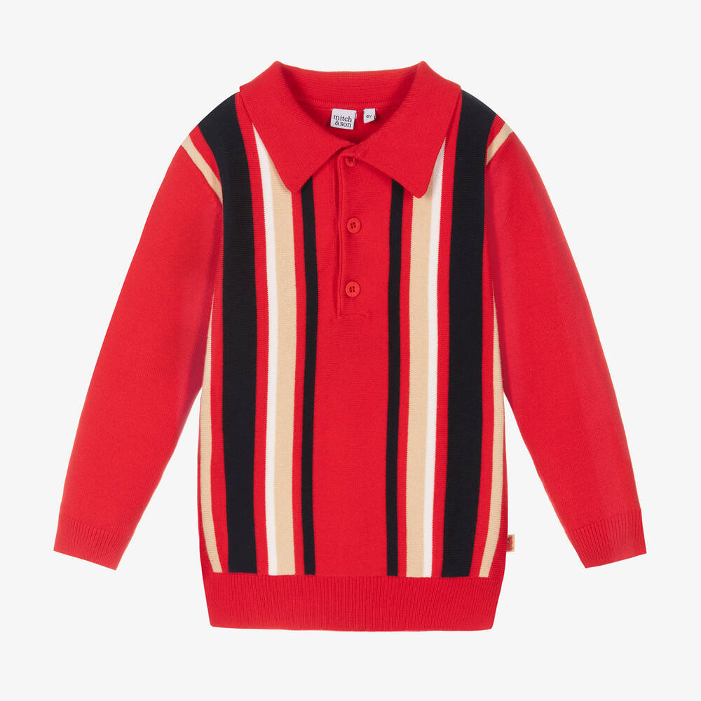 Mitch & Son - Boys Red Knitted Polo Shirt | Childrensalon