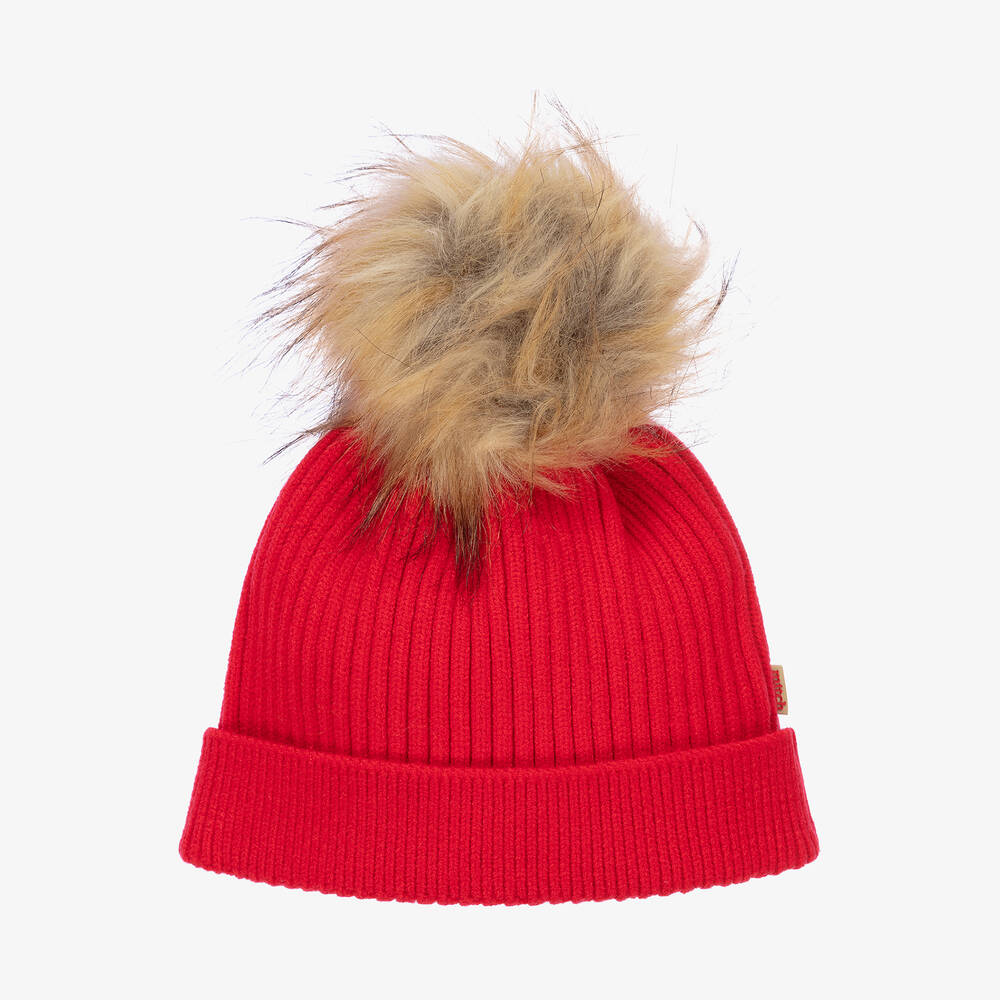 Mitch & Son - Boys Red Knitted Pom-Pom Hat | Childrensalon