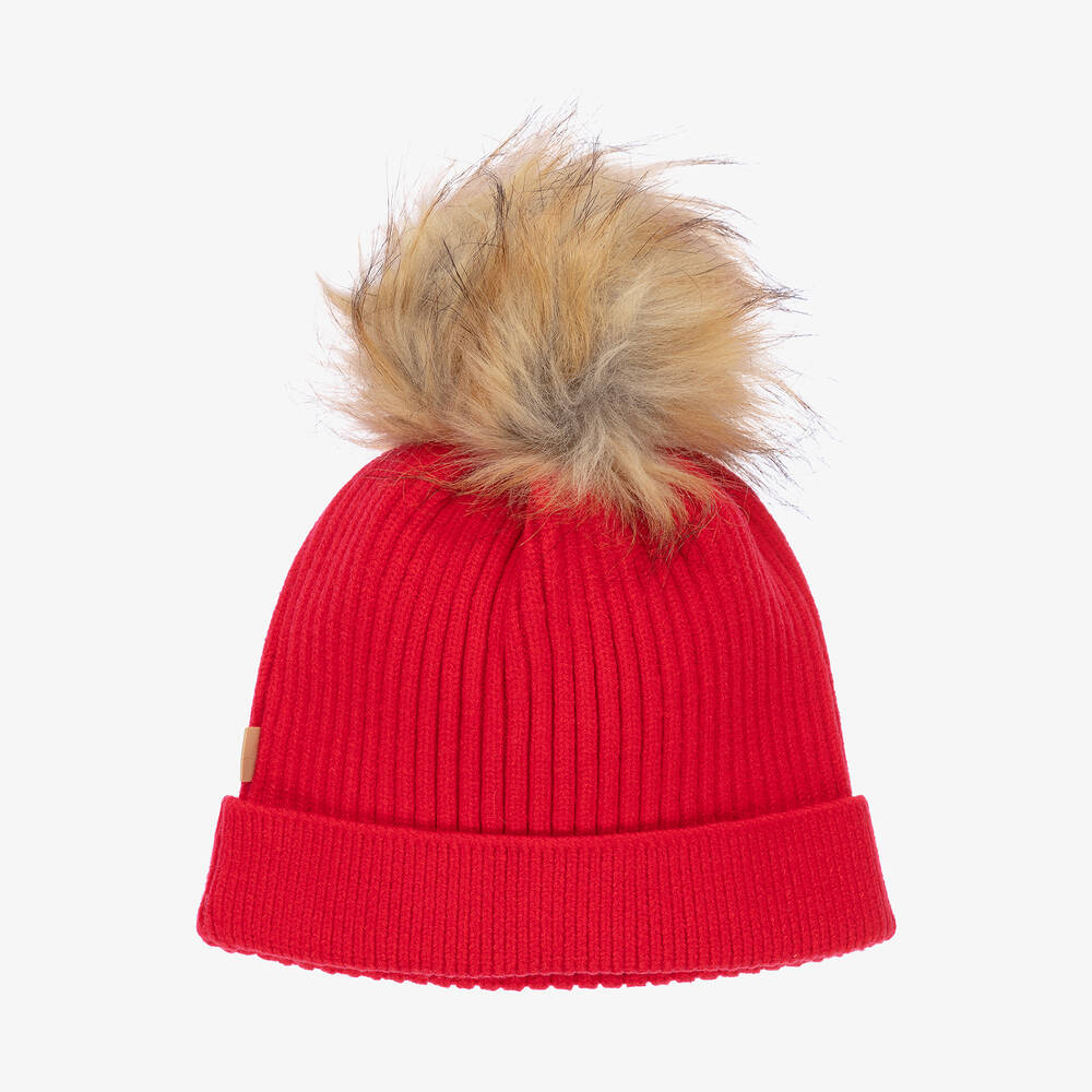 Mitch Son Boys Red Knitted Pom Pom Hat