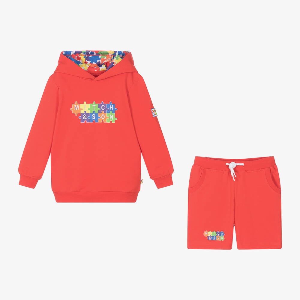 Mitch & Son-طقم شورت قطن جيرسي لون أحمر للأولاد | Childrensalon Outlet