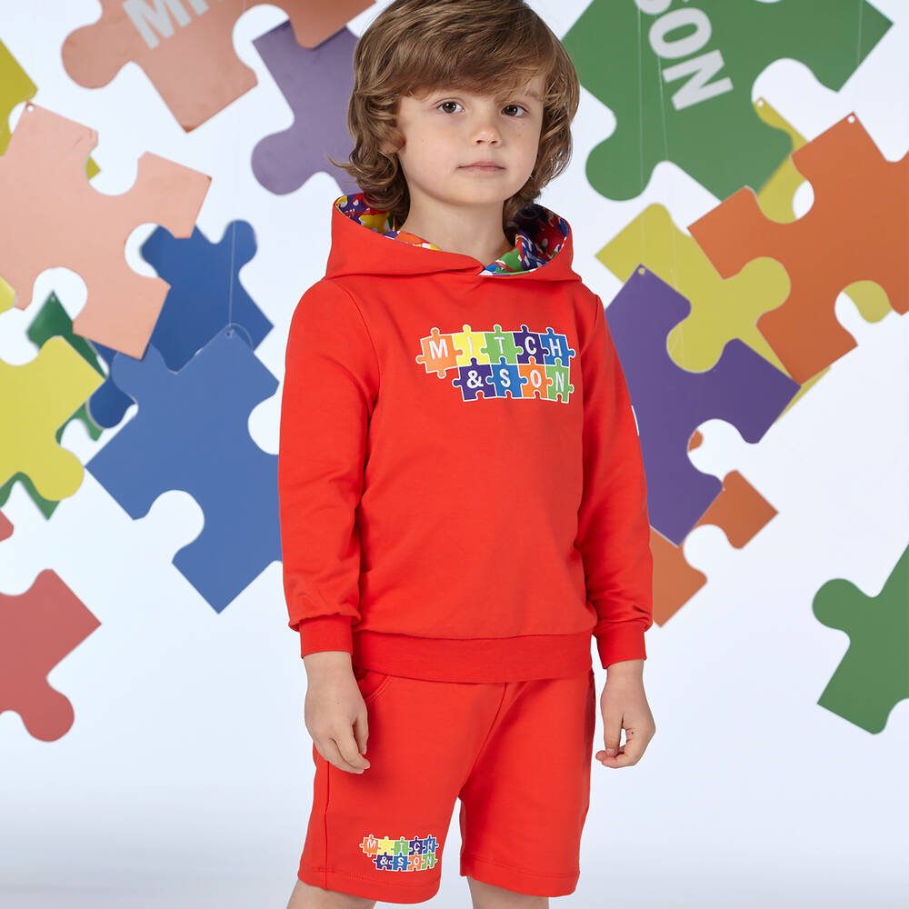 Mitch & Son-طقم شورت قطن جيرسي لون أحمر للأولاد | Childrensalon Outlet