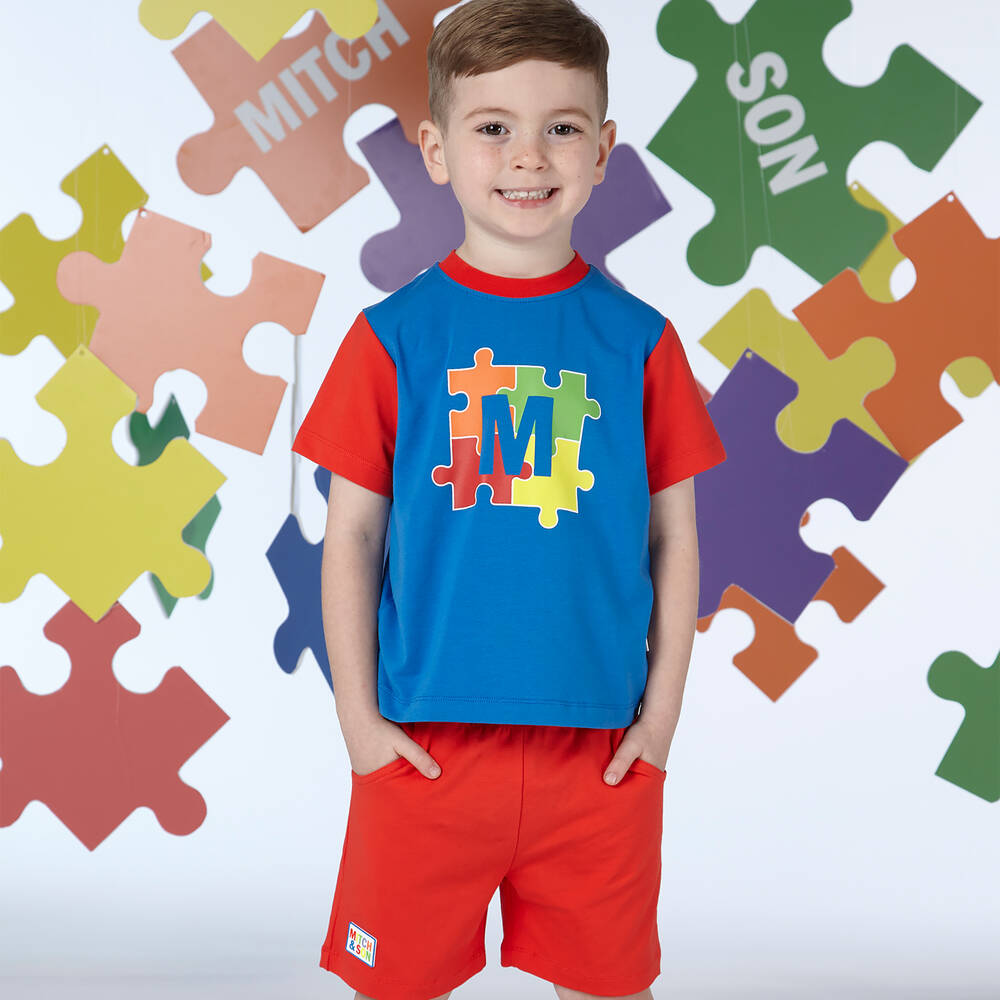 Mitch & Son-طقم شورت قطن جيرسي لون أحمر للأولاد | Childrensalon Outlet