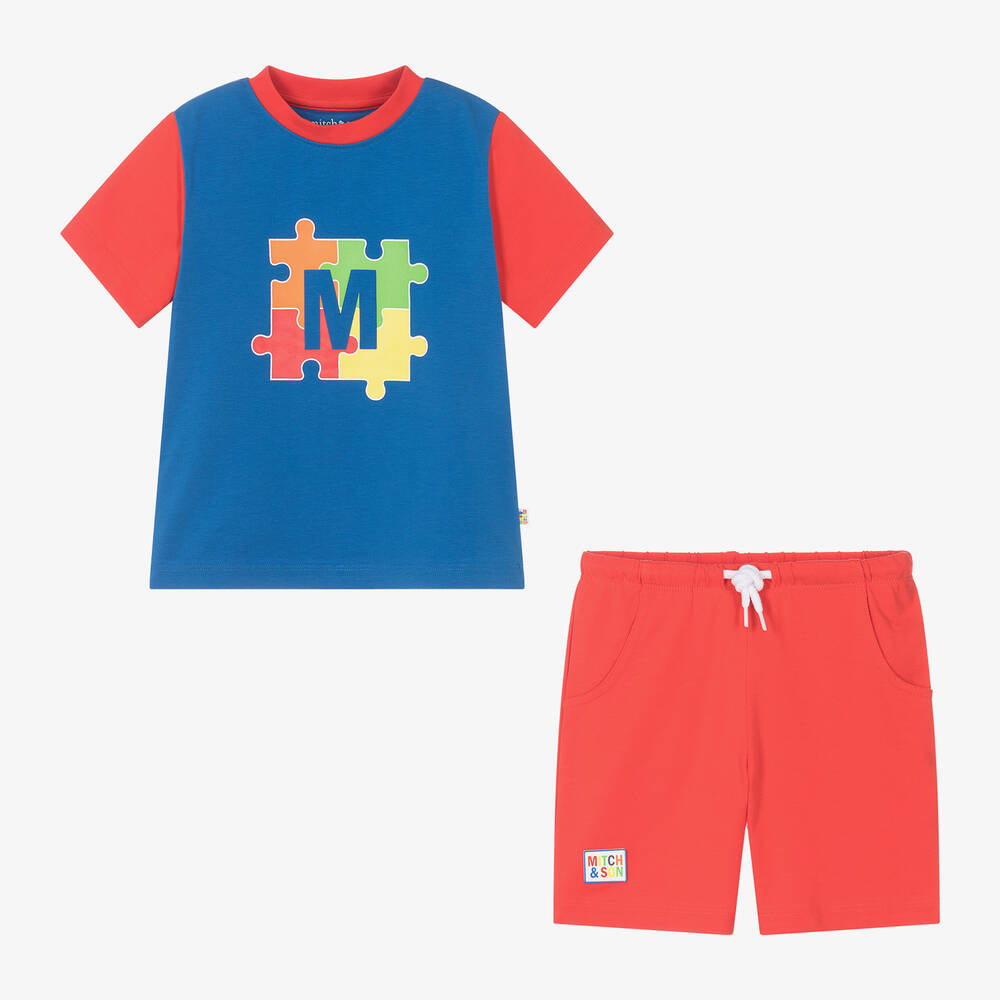 Mitch & Son-طقم شورت قطن جيرسي لون أحمر للأولاد | Childrensalon Outlet
