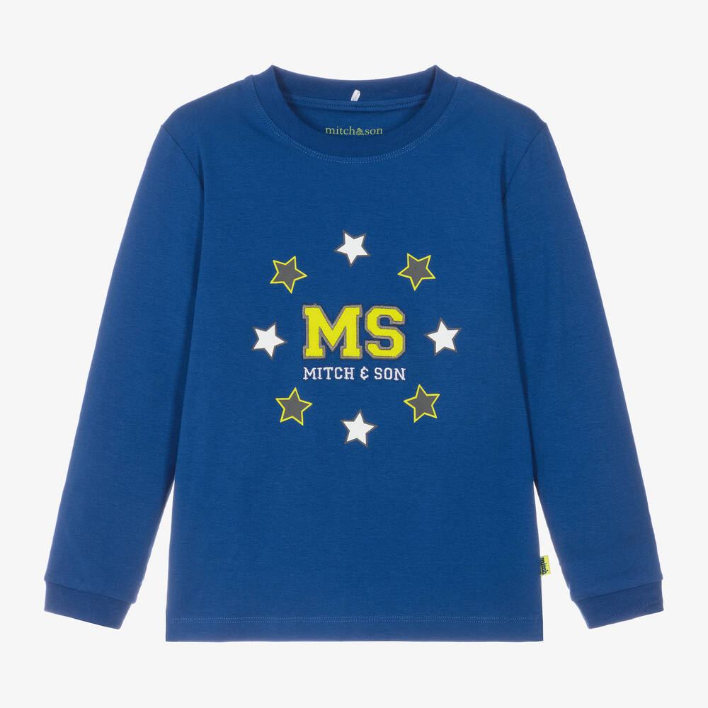 Mitch & Son-Boys Royal Blue Cotton Jersey Logo Top | Childrensalon Outlet
