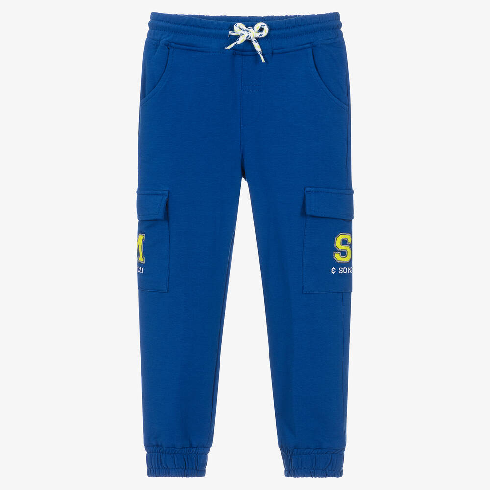 Mitch & Son - Boys Royal Blue Cotton Logo Joggers | Childrensalon