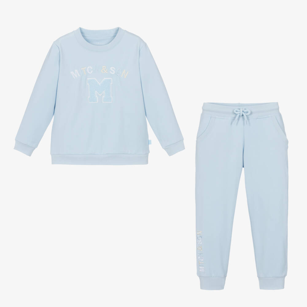Mitch & Son-Boys Sky Blue Knit Tracksuit | Childrensalon Outlet