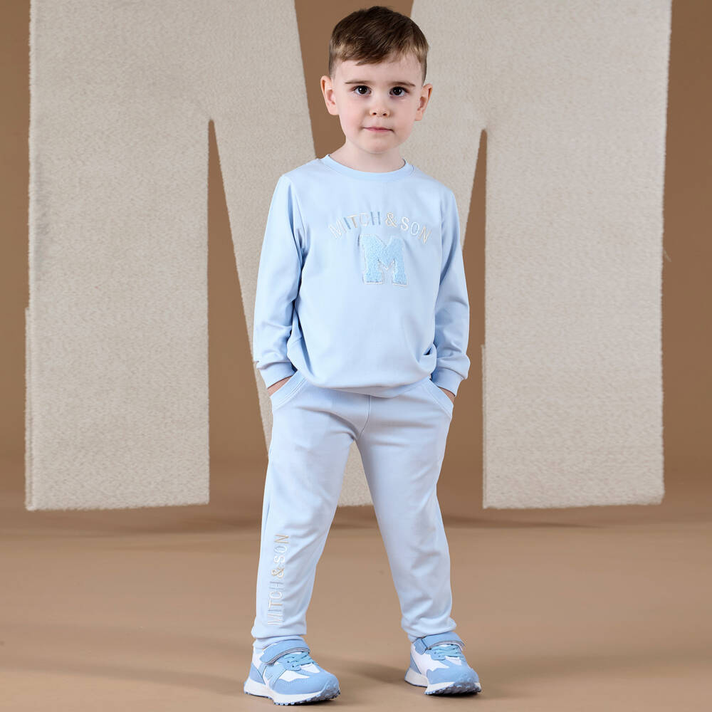 Mitch & Son-Boys Sky Blue Knit Tracksuit | Childrensalon Outlet