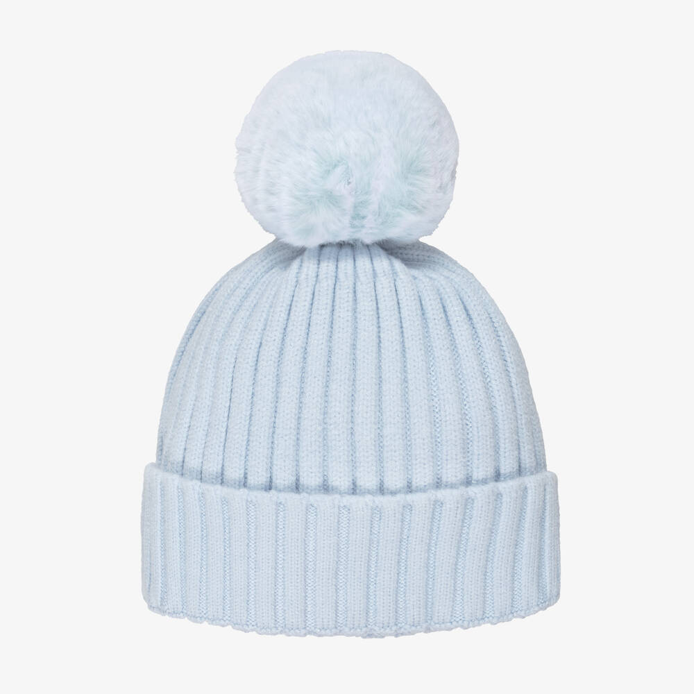 Mitch & Son-Boys Sky Blue Knitted Hat with Faux Fur Pom-Pom | Childrensalon Outlet