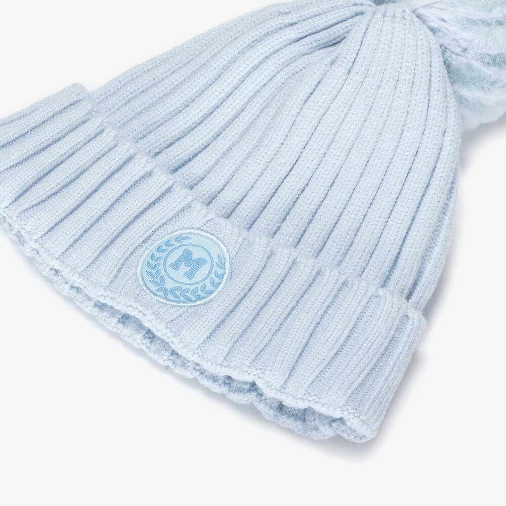 Mitch & Son-Boys Sky Blue Knitted Hat with Faux Fur Pom-Pom | Childrensalon Outlet