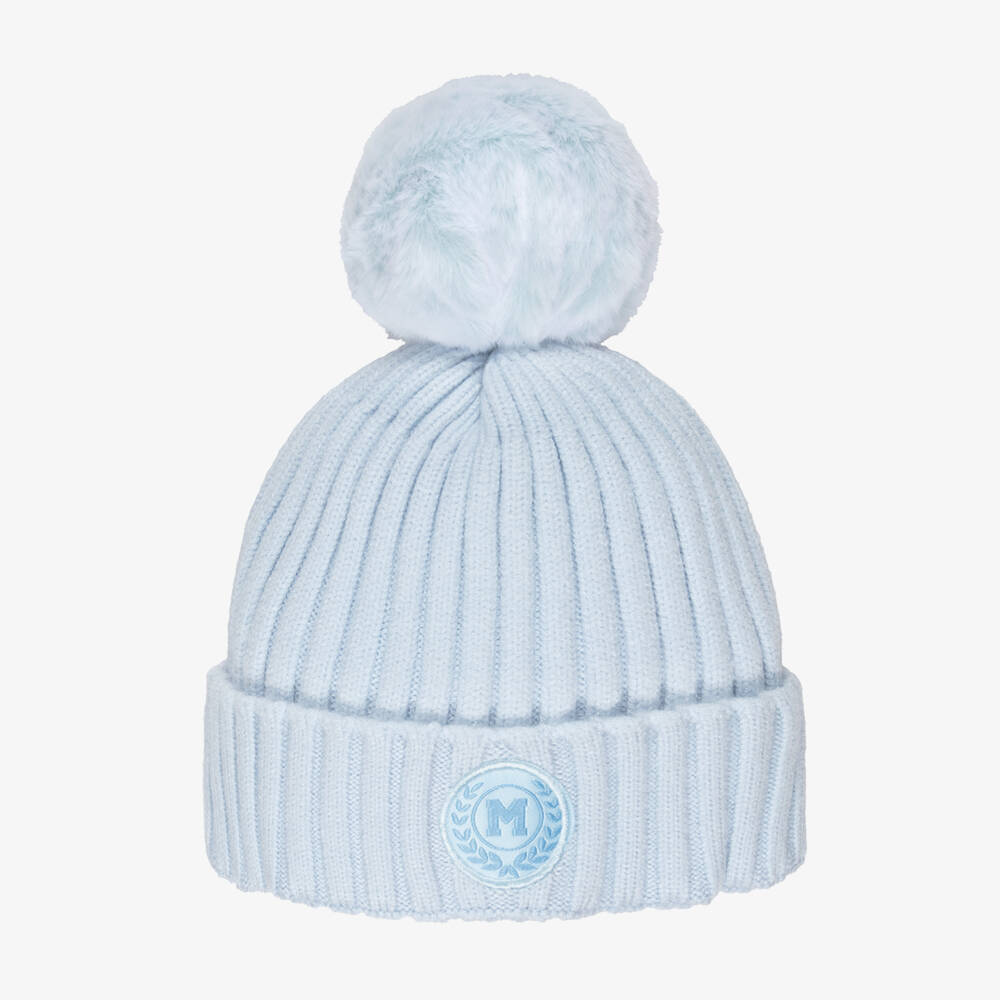 Mitch & Son-Boys Sky Blue Knitted Hat with Faux Fur Pom-Pom | Childrensalon Outlet