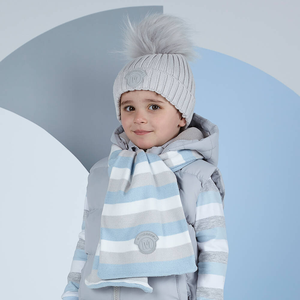 Mitch & Son-Boys Soft Blue Dual-Sided Knit Scarf | Childrensalon Outlet