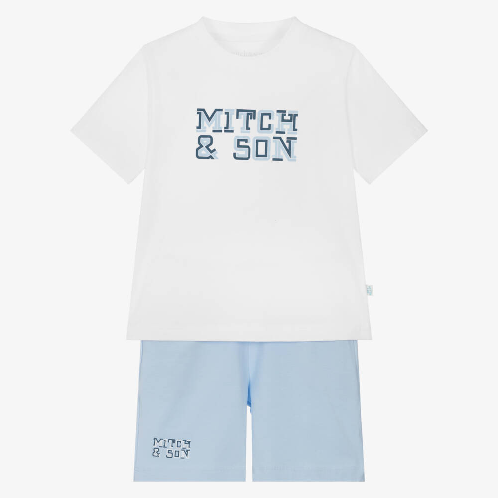 Mitch & Son-طقم ناعم للأولاد باللون الأبيض والأزرق | Childrensalon Outlet