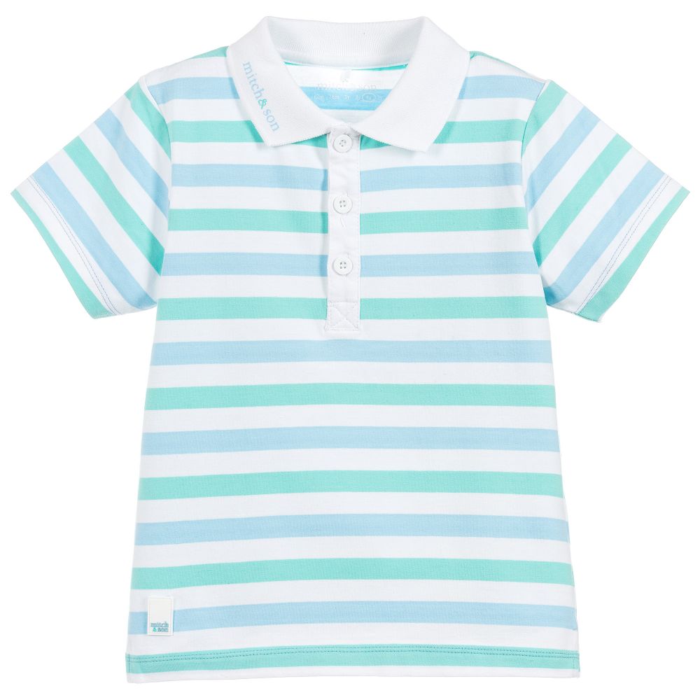 Mitch & Son - Boys Striped Blue Polo Top | Childrensalon