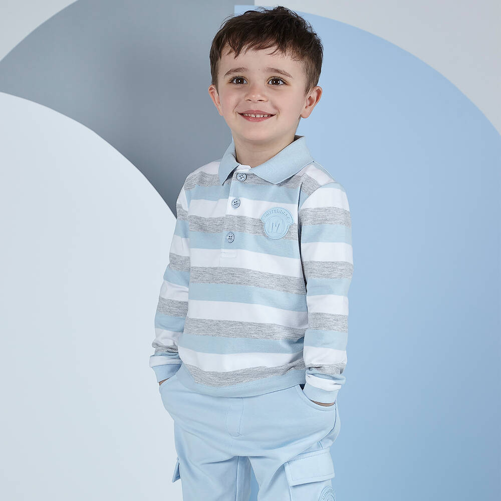 Mitch & Son-Boys Striped Cotton Jersey Polo Top | Childrensalon Outlet
