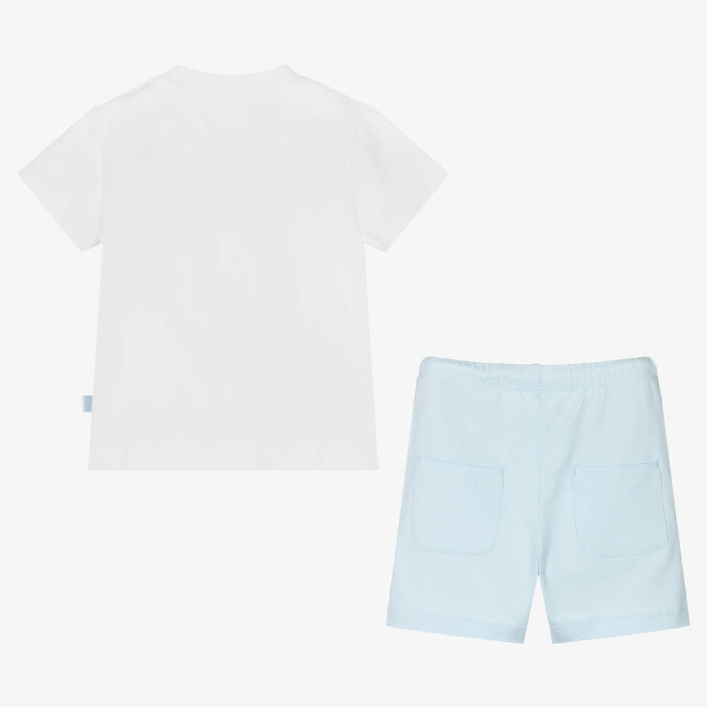 Mitch & Son-Белая футболка и голубые шорты из хлопка | Childrensalon Outlet