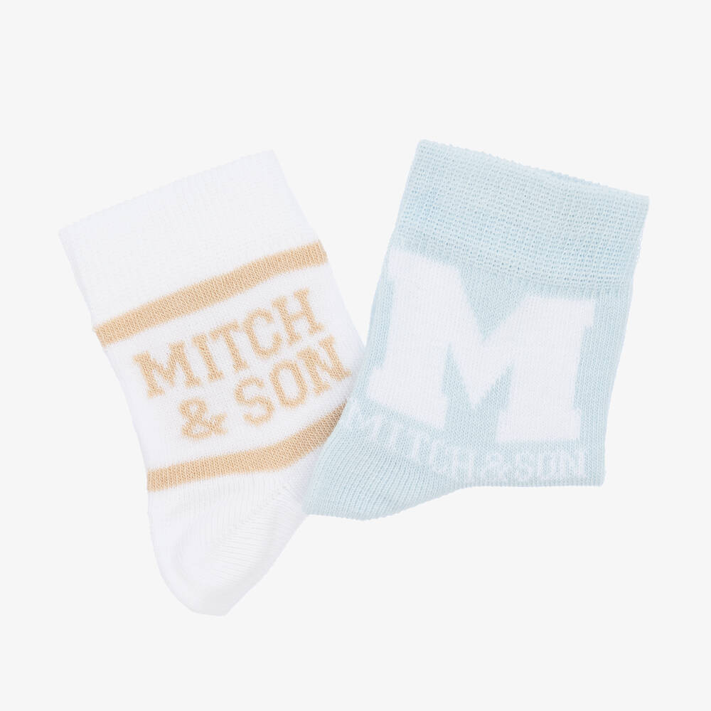 ميتش آند سون-جوارب مزيج قطن لون أزرق فاتح وأبيض (عدد 2) | Childrensalon Outlet