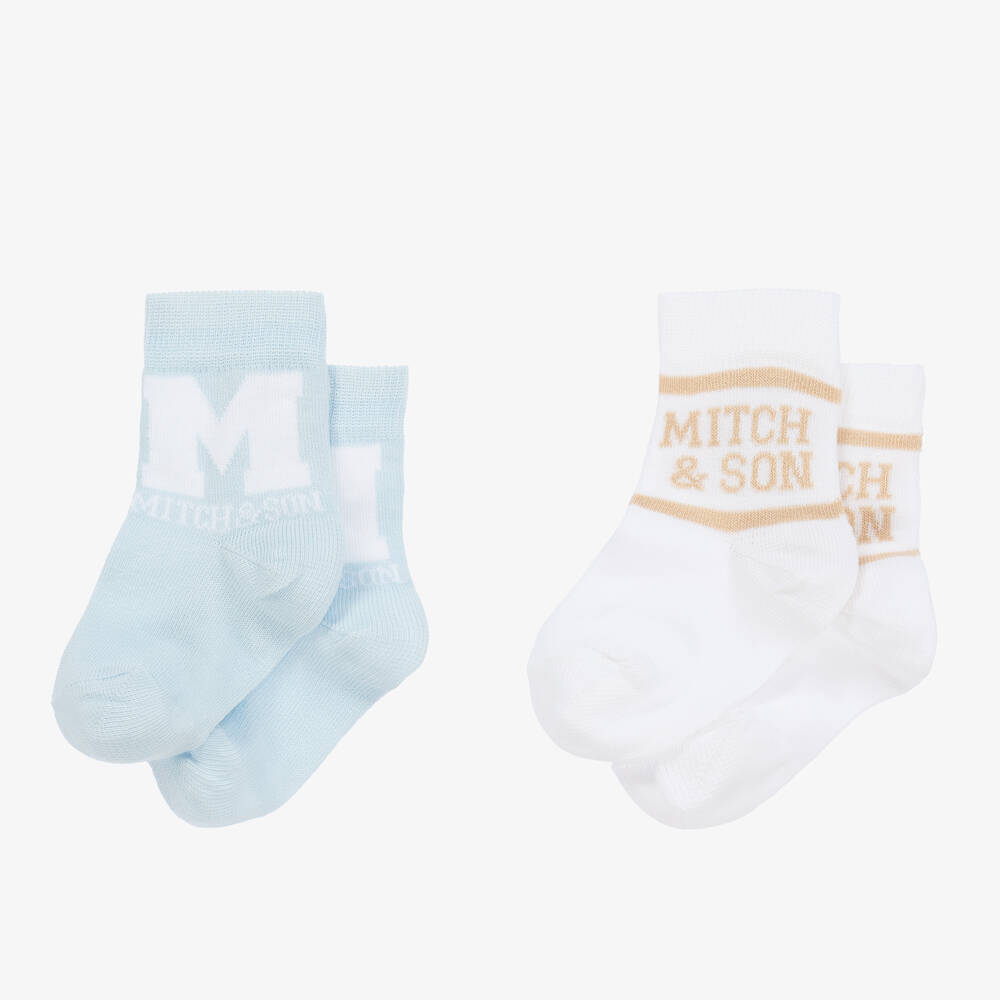 ميتش آند سون-جوارب مزيج قطن لون أزرق فاتح وأبيض (عدد 2) | Childrensalon Outlet