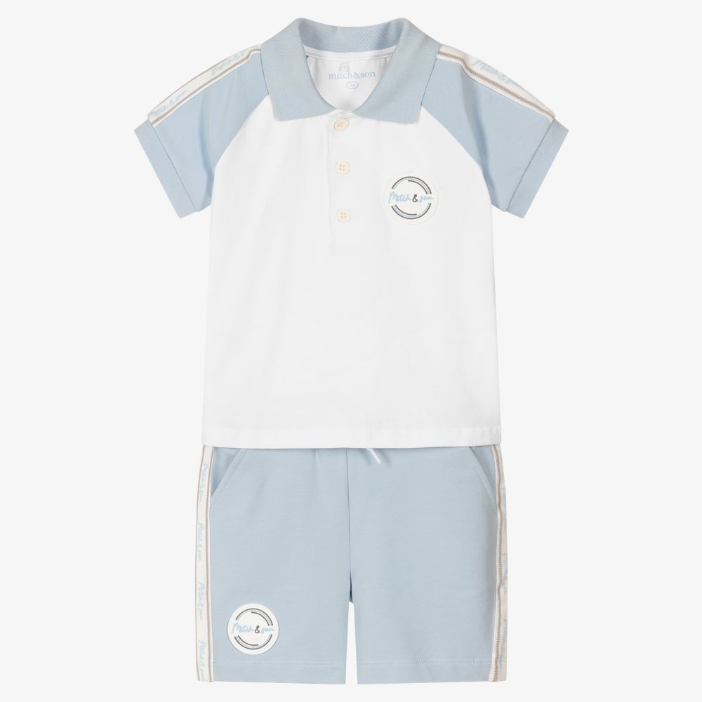 Mitch & Son - Белая футболка и голубые шорты для мальчиков | Childrensalon