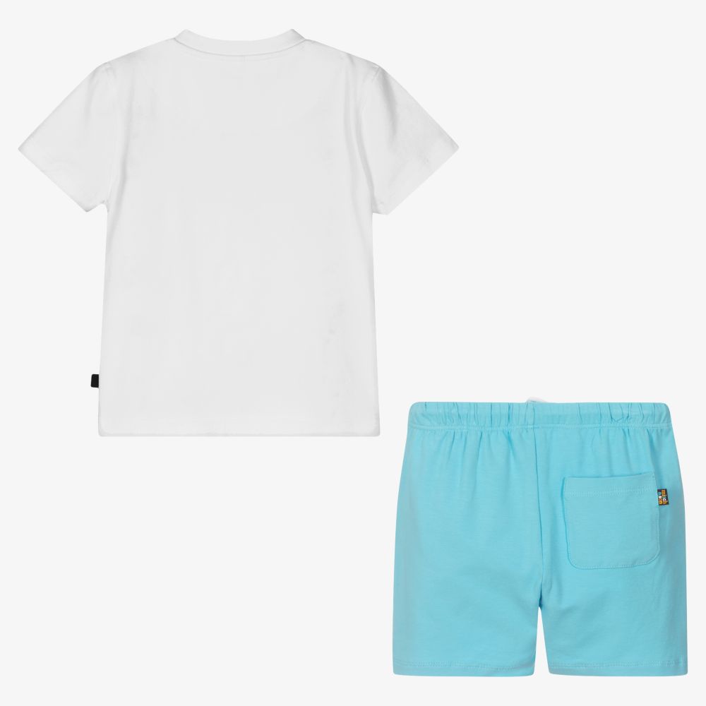 Mitch & Son-طقم شورت قطن جيرسي لون أبيض وأزرق للأولاد | Childrensalon Outlet