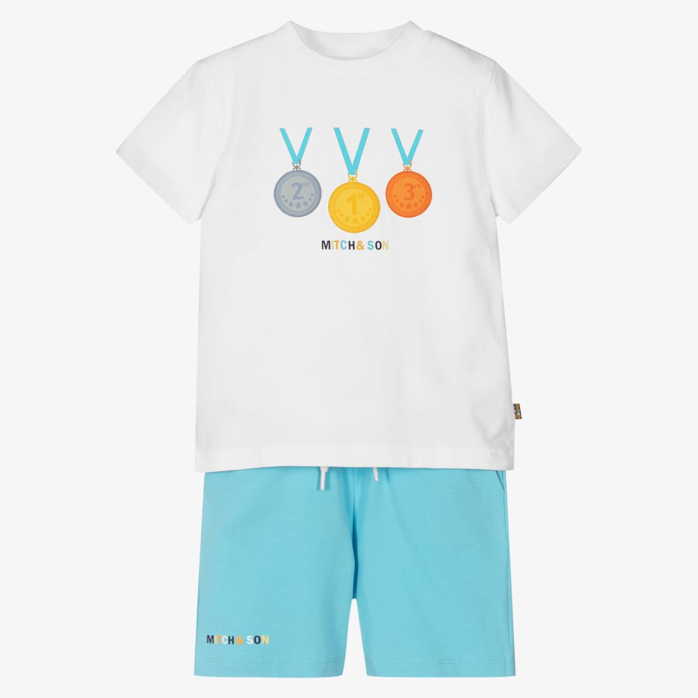 Mitch & Son - Белый топ и голубые шорты для мальчиков | Childrensalon